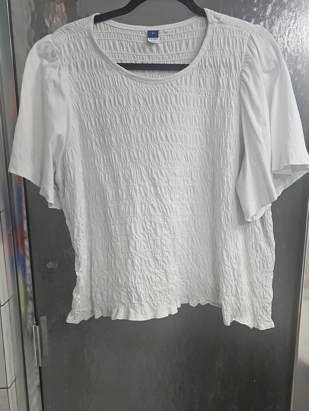 Old Navy White Smocked Short Flutter Sleeve Blouse